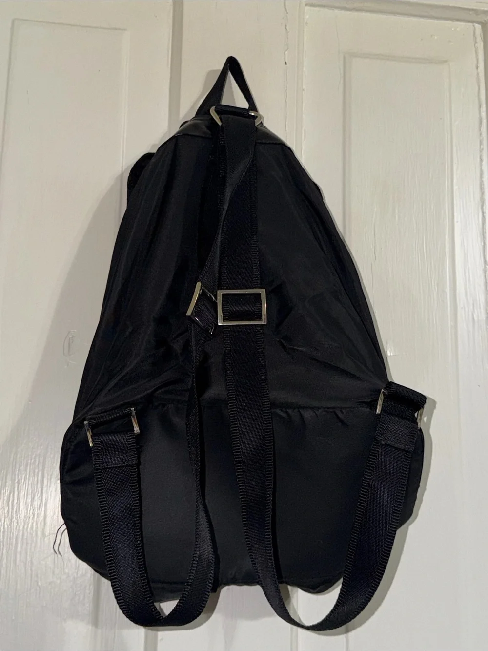 Black Nylon Backpack purse with Front Buckle Pockets travel 11x5x12